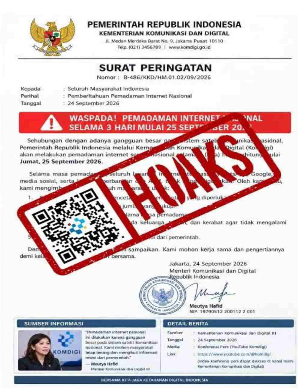 Hoaks! Surat Palsu Pemadaman Internet Nasional Beredar